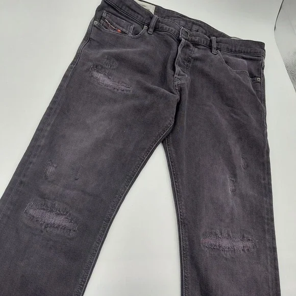 Diesel Tepphar-X Jeans Mens 34 x 30 Black Slim Carrot Selvedge Distressed Grunge